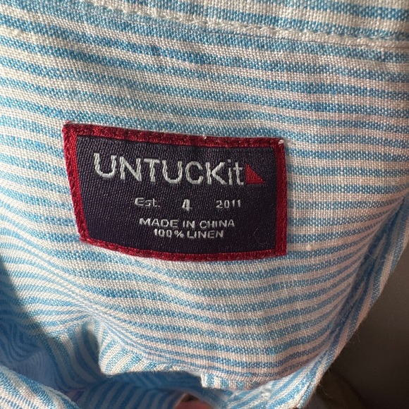 UNTUCKIT NWT Woman’s Sherry Aqua/White 100% Linen Button Down Shirt Size 4 - Picture 3 of 7